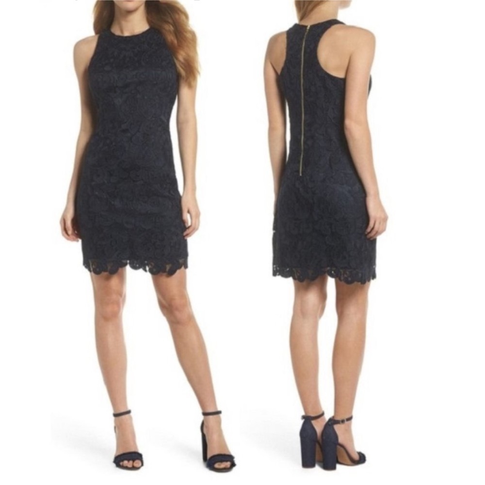 Eliza J Lace Sheath Sleeveless Mini Dress Navy Blue Size 6